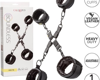 Sistema Di Blocco Bondage Mani Piedi Manette Cavigliere Nero Pelle Regolabile