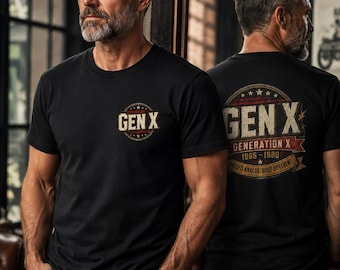 T-shirt Gen X Unisex 1965 1980 Fronte Retro, Maglietta Generation X Vintage Grunge, Raised Analog Built Different S M L XL 2 XL 3 XL