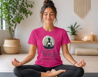 T-shirt Yoga Mulher, Camiseta Rosa Yoga Mental Clarity, Meditação, Mindfulness, Presente Wellness, cores tamanhos