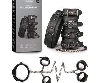 Premium Set Easytoys 6 Pezzi Full Restraint Kit Bondage Polsi Caviglie Nero