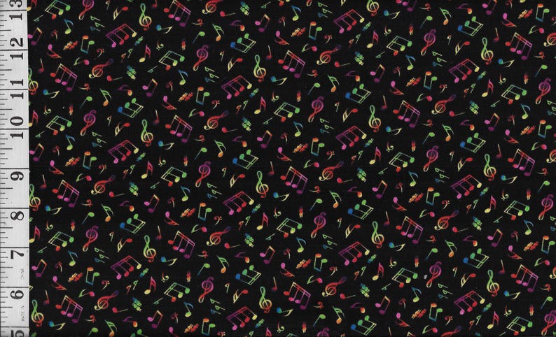 Colorful Musical Notes on Black / Elizabeth's Studio / BTHY / COTTON ...