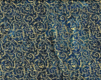 Marblehead Venetian Glass by Ro Gregg  for Paintbrush Studio, BTHY, OOP COTTON, Mettalic Gold Floral Design on Teal, Pattern #120-796