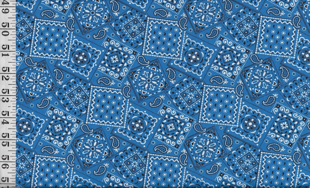 Blue Bandana Fabric, Blazin' Bandana by MDG, BTHY, COTTON, Western ...