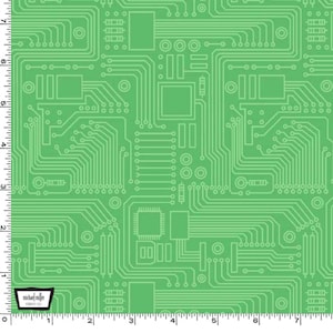 Stem Squad Circuit Board Green par Michael Miller Fabric, 100% coton, BTHY, Science, Technologie, Ingénierie, Initiative d’apprentissage des mathématiques