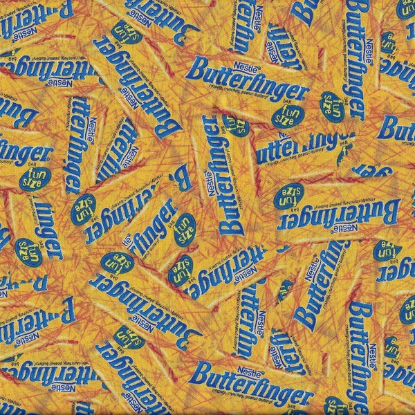 Butterfinger Fun Size, Creative Springs Fabics, Blue & Yellow Candy Bars, BTHY (COTTON) Great for Quilting, Crafts, Home Decor Accents