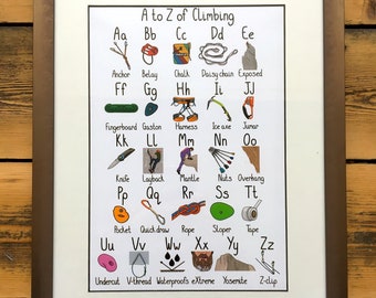 A to Z of Climbing Poster Art Print A4: Alphabet - Climbing gift