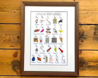 A to Z of Sport Climbing Poster Art Print A4: Alphabet - Climbing gift