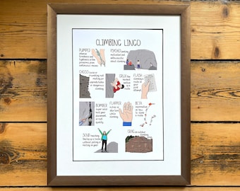 Climbing Poster Art Print A4: Climbing Lingo - Climbing gift