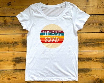 Rock Climbing T-shirt: Climbing Squad - Dames T-shirt maten (ook verkrijgbaar in heren en kinderen)