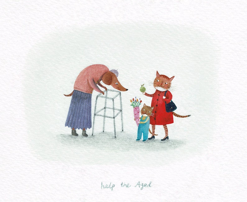 Help the Aged Original Watercolour Miniature Painting image 4