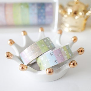 Rainbow Stripe Silver Foil Bow Washi Tape - Bow/Ribbon/Planner Goods/Stationery/Washitape/Craft/Plannergirl/