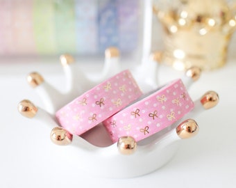 Pink Polka Dot Bow Washi with Gold Foiling- Bow/Ribbon/Planner Goods/Stationery/Washitape/Craft/Plannergirl/