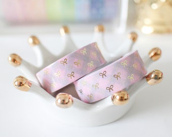 Pink Plaid Bow Washi with Gold Foiling - Bow/Ribbon/Planner Goods/Stationery/Washitape/Craft/Plannergirl/