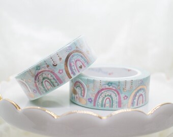 Pastel Rainbow with Holo Silver + Champagne Gold Foil - washi tape, planner, journal