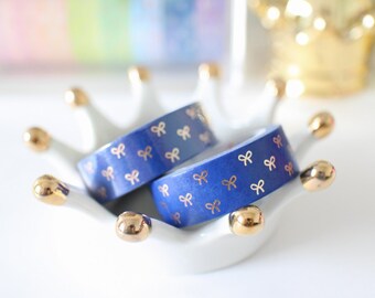Navy Blue Bow Washi with Rose Gold Foiling - Bow/Ribbon/Planner Goods/Stationery/Washitape/Craft/Plannergirl/