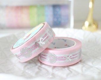 Ribbon Bow in Pink Washi with Silver Foiling - Bow/Ribbon/Planner Goods/Stationery/Washitape/Craft/Plannergirl/