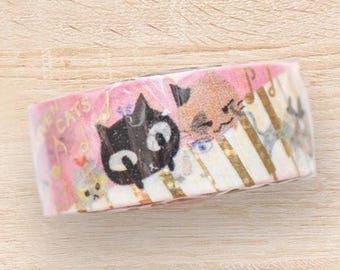 Shinzi Katoh Kirapika Uneven Cats glitter gold foil washi tape/masking tape/planner/journal/craft supply