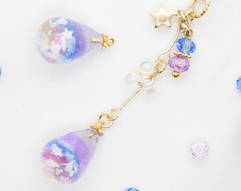 Handmade dangle planner resin night sky in the bottle with beads and crystal charms