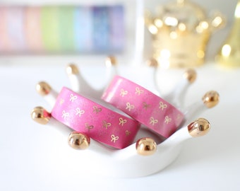 Hot Pink Gold Foil Bow Washi Tape - Bow/Ribbon/Planner Goods/Stationery/Washitape/Craft/Plannergirl/