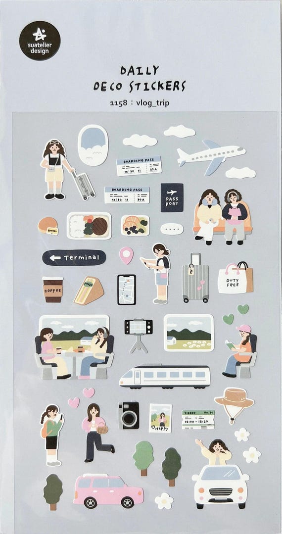 Suatelier trip vlog world travel series planner sticker, journal sticker, craft supplies