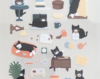 May include: Sheet of Daily Deco Stickers featuring various cat-themed illustrations. The stickers include cats in different poses, along with decorative elements like plants, furniture, and accessories. The text "DAILY DECO STICKERS" and "1139: cat's catch!" are also visible.