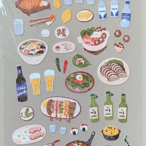 Suatelier Korea bbq food beer food trip series planner sticker, journal sticker, craft supplies