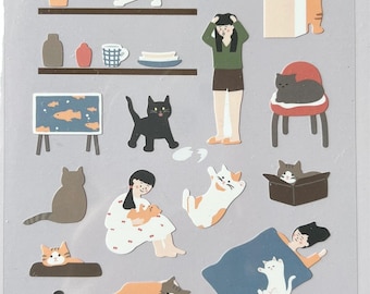 May include: Sheet of Daily Deco Stickers featuring various cat-themed illustrations. The stickers include cats in different poses, with accessories, and interacting with people. The text "1150: cats have staff" is also visible.