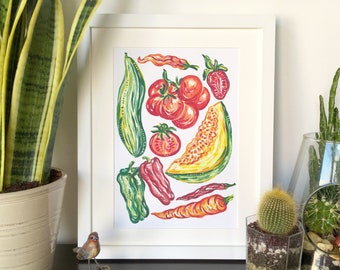 Colourful Tomato Pepper Melon Veggie Art Print