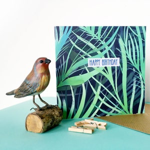 Cartão De Aniversário Padrão De Folhas De Palmeira Tropical Unissex Verde E Azul