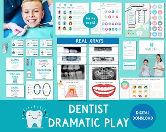 Dramatyczna zabawa w klinice dentystycznej, Udawanie dentysty, Odgrywanie ról dentystycznych, Klasa lekcyjna, Szkoła domowa, Montessori| POBIERANIE CYFROWE