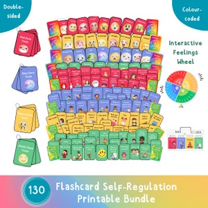 Pack d'autorégulation : 130 cartes-éclair sur les émotions et la stratégie d'apaisement, une roue interactive des sentiments et une boîte à outils.