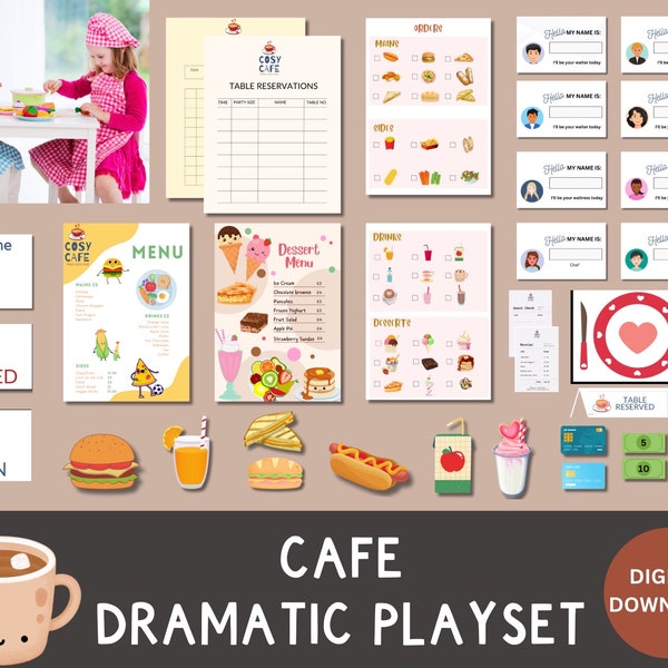 Cafe Restaurant Dramatic Play, Pretend Play, Role Play, Homeschool, Classroom activity, Montessori| DIGITAL DOWNLOAD