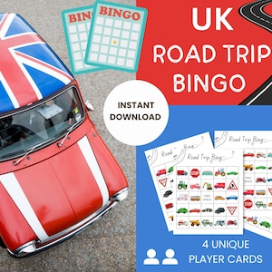 UK Road Trip Bingo, Kid’s Car Games, Journey, Travel activities, scavenger hunt