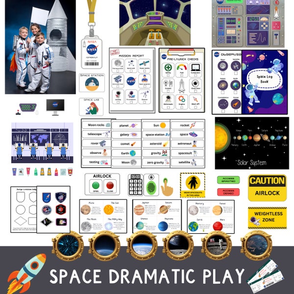 Jeu dramatique spatial, Astronaute, Station spatiale, Jeu de simulation, Jeu de rôle, Montessori| TÉLÉCHARGEMENT NUMÉRIQUE