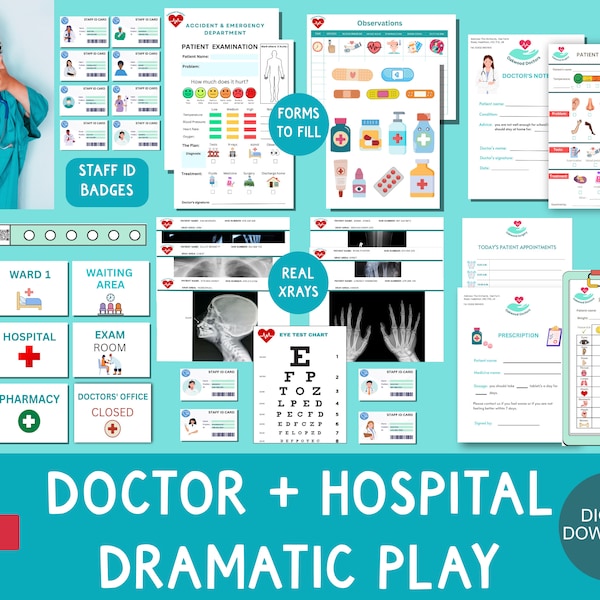 Dokterskliniek/ziekenhuis Dramatisch spel, fantasiespel, thuisonderwijs, klaslokaal, rollenspel | DIGITAAL DOWNLOADEN