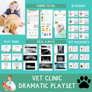 Jeu dramatique vétérinaire imprimable, faire semblant de clinique vétérinaire, jeu de rôle de l'hôpital pour animaux, école à la maison, salle de classe TÉLÉCHARGEMENT NUMÉRIQUE image 1