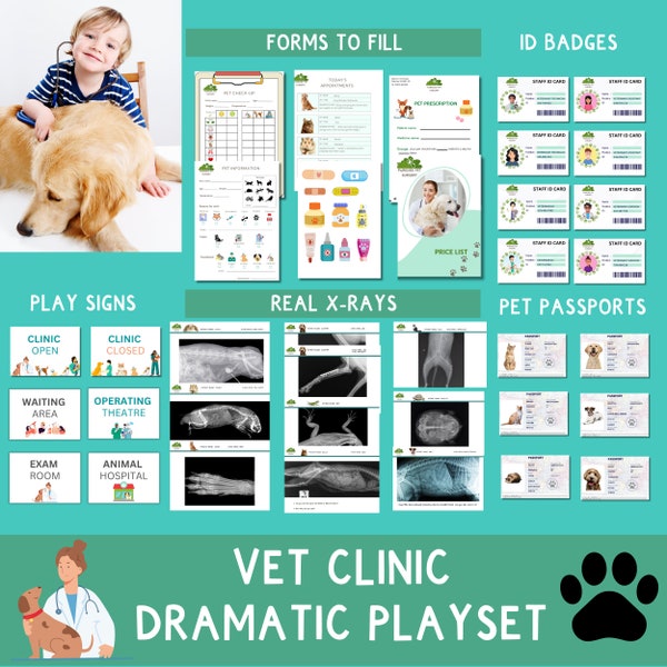 Gioco drammatico veterinario stampabile, finta clinica veterinaria, gioco di ruolo dell'ospedale degli animali, scuola domestica, aula / DOWNLOAD DIGITALE