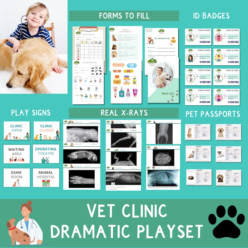 Veterinarian Dramatic Play Printable, Pretend Vet Clinic, Animal