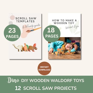 DIY Wooden Dinosaur Waldorf Toys x12, Scroll Saw Templates + step-by-step guide