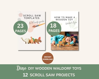 DIY Wooden Dinosaur Waldorf Toys x12, Scroll Saw Templates + step-by-step guide