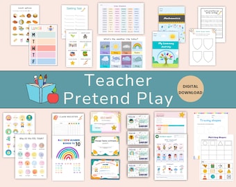 Teacher Pretend Play Printable Set: Homeschool Classroom Role Play (Digital Download)