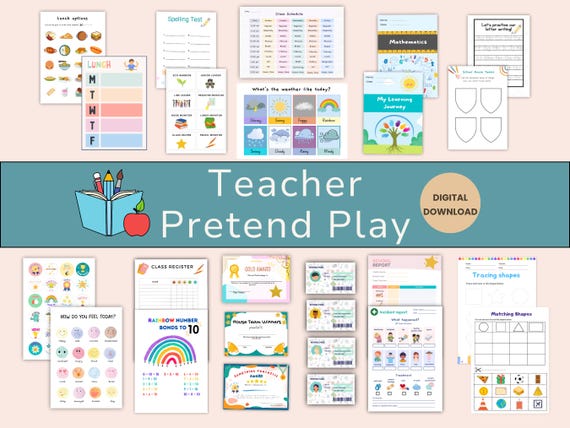 Teacher Pretend Play Printable Set: Homeschool Classroom Role Play (Digital Download)