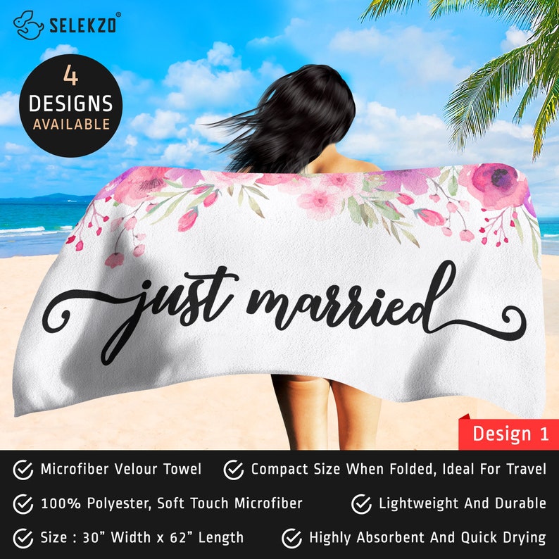 Just Married Beach Towel Honeymoon Beach Towel Honeymoon Gift Bride Wedding Beach Towel Bridal Shower Gift Gift For Bride Towel