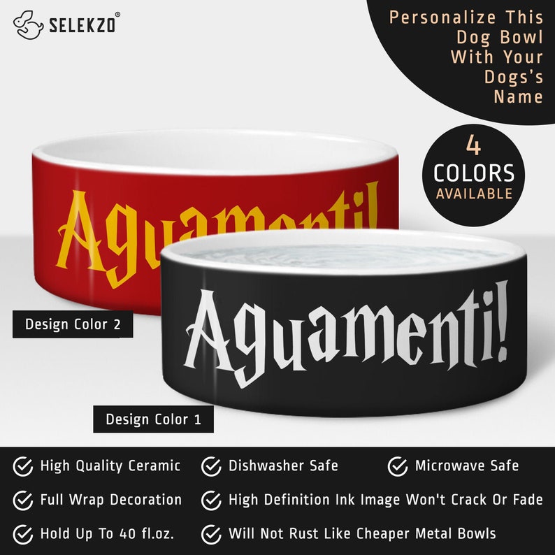 Personalize Aguamenti Dog Food Bowls Harry Potter Pet Gift Aguamenti Dog Bowl Harry Potter Inspired Dog Bowl Aguamenti Pet Water Bowls Pet Supplies Pet Bowls