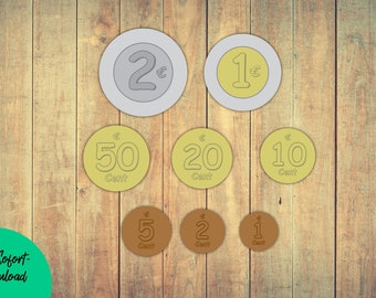 Play money "Euro coins" for children's play shop, digital instant download