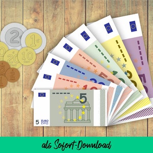 May include: A collection of Euro banknotes and coins arranged in a fan shape. The banknotes feature various colors and denominations including 5, 10, 20, 50, 100, 200, and 500. The coins include 1 and 2 Euro pieces along with 1, 2, 5, 10, 20, and 50 cent coins.