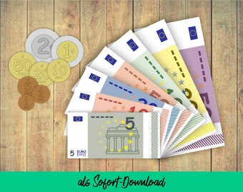 Play money set "Euro" for printing yourself for children's play shop, instant digital download