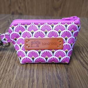 Mini Täschchen "Fächer Rosa" mit Karabiner, für die Handtasche, für Leckerlies, aus Baumwollstoff, Wachstuch