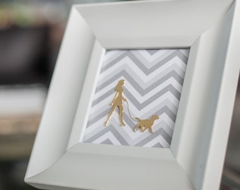 Decorative framed art, this picture frame is a unique wall decor with a gold silhouette and print background it is a great baby shower gift