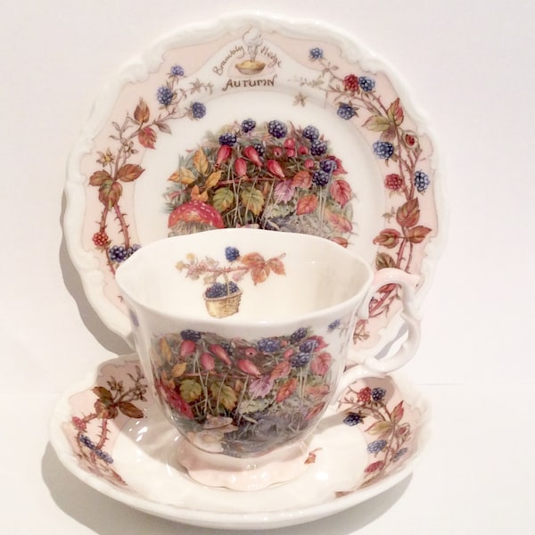 Brambly Hedge Autumn trio, Royal Doulton Brambly Hedge, Doulton bone china, Brambly Hedge Autumn afternoon tea set, Autumn blackberry china